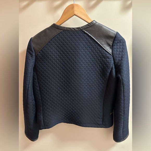 Club Monaco Moto Cropped Quilted Fabric/Leather Jacket/Blazer Sz.2 - Picture 6 of 8